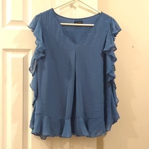 Blue Ruffle Sleeve Blouse